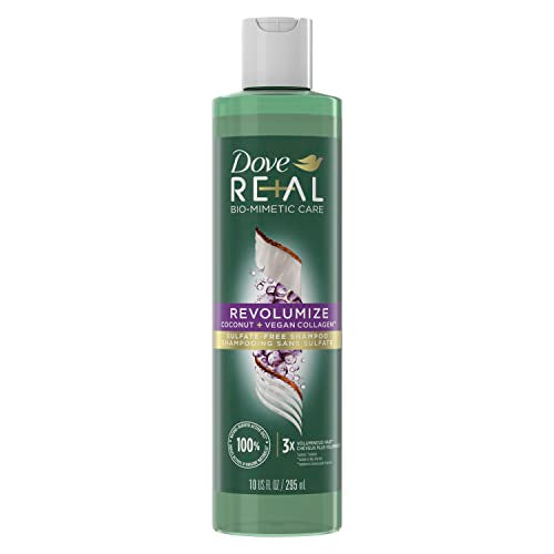 Dove RE+AL Bio-Mimetic Care Shampoo For Fine, Flat Hair Revolumize Sulfate-Free Volumizing Shampoo With Coconut + Vegan Collagen 10 Oz