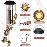 Solar Sun Wind Chimes for Outside Solar Sun Moon Star Wind Chimes Outdoor Hanging Lights Warm LED Outdoor Sun Decor Sun Gifts for Wife Mother Grandmom Christmas Bronze