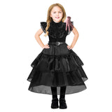 WYB Black Wednesday Addams Costume Dress for Girls Halloween Costumes Cosplay Party School Days Dress with Accessories 4-12Y