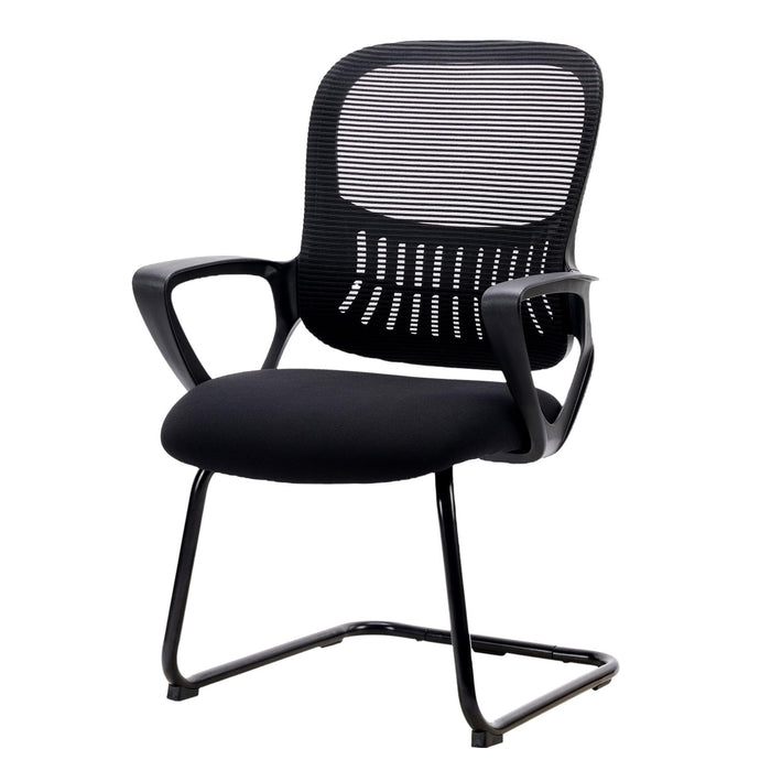 DUMOS Office Desk Chair No Wheels, Ergonomic Executive Sled Base Mesh Computer Chairs with Comfy Arms and Lumbar Support for Home Conference Room Bedroom Waiting Reception Guest Student Elderly