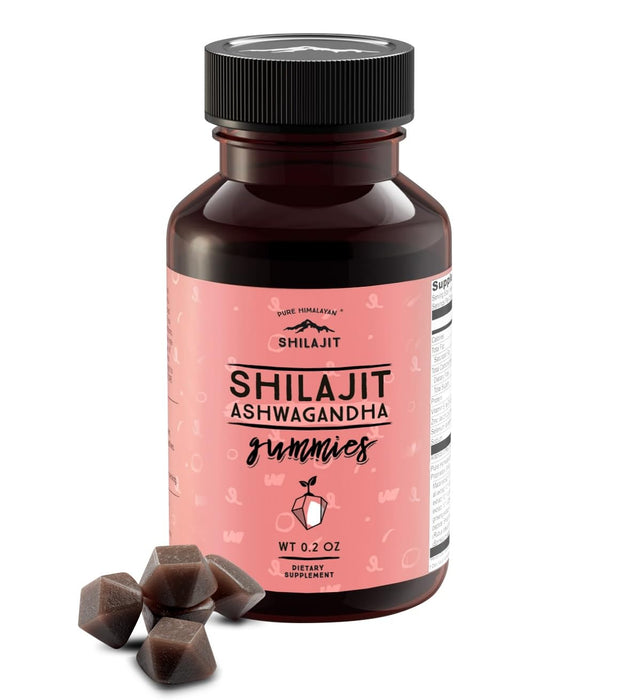Pure Himalayan Shilajit with Ashwagandha Gummies, 85+ Trace Minerals, Fulvic Acid, B6 for Energy, Metabolism & Immune Support, Supplement for Men & Women, 60 Gummies