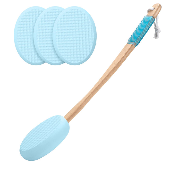 AmazerBath Lotion Applicator for Back, Feet, 4 Replaceable Pads with 1 Long Handled, Back Sunscreen Applicator for Elderly, Women, Apply Cream Medicine Skin Cream Moisturizer Sunscreen Tanner, Blue