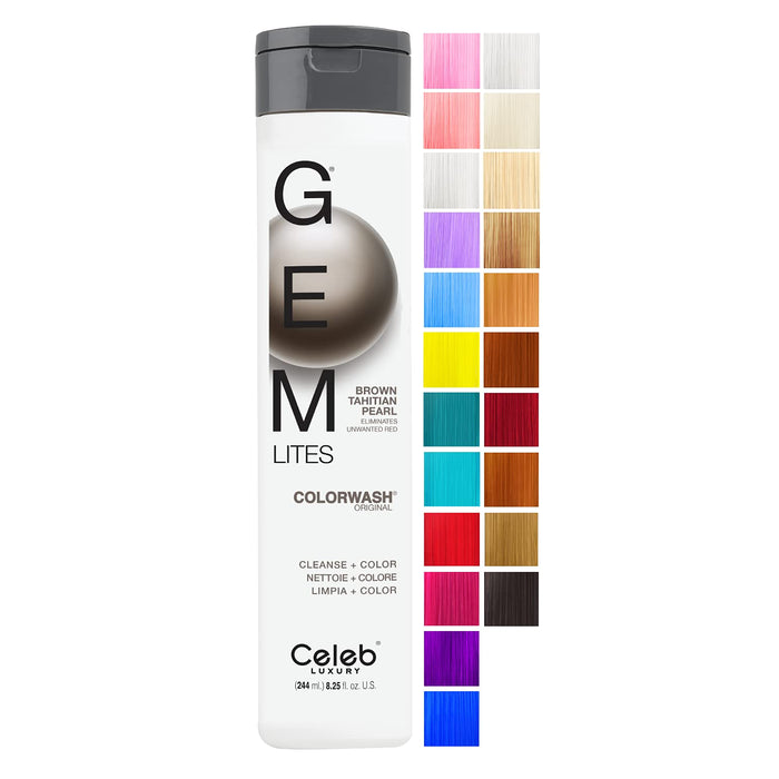 Celeb Luxury Gem Lites Colorwash, Professional Semi-Permanent Hair Color Depositing Shampoo, Brown Tahitian Pearl