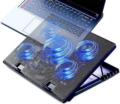 Laptop Cooling Pad 17inch 15.6 14 13 12inch Gaming Cooler Pad Chill Mat 5 Quiet Fans LED Lights and 2 USB 2.0 Ports Adjustable Mounts Laptop Stand Height Angle