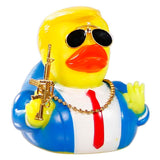 TAOHUAJIANG Rubber Ducks Trump Car Duck Dashboard Decoration Squeak Ducks Toys Car Ornaments Car Décor Accessories with Sunglasses，Defense Accessory and Gold-Plated Necklace (Style F)