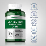 Gentle Iron 28 mg | 300 Capsules | Iron Bisglycinate | Easy on Stomach | Non-GMO, Gluten Free Supplement | by Piping Rock.