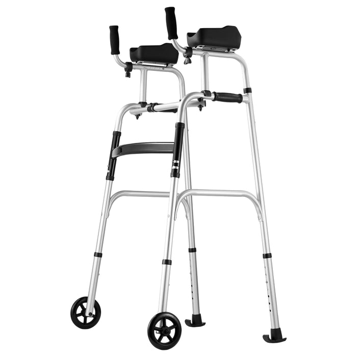 VEVOR 2 in 1 Folding Walker & Removable Armrests, Height Adjustable Foldable Walker with 5" Solid Wheels, Lightweight Aluminum | Front Wheeled Mobility Aid for Elderly Handicapped Disabled, 450 Pounds