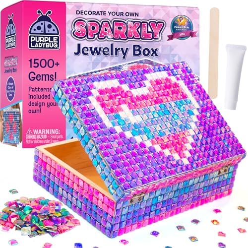 PURPLE LADYBUG DIY Sparkly Girls Jewelry Box Kit - Valentines Day Gifts for Kids, Easter Birthday Gift Idea - Crafts for Girls Ages 8-12, Arts and Crafts for Kids, Toys for Girls