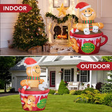 Funflatable 6 FT Christmas Inflatables Outdoor Decorations, Cute Christmas Blow Up Yard Decorations Gingerbread Man in Hot Cocoa Mug Scene for Garden Lawn Xmas Decor