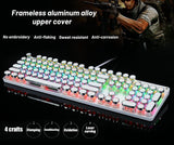 YSCP Typewriter Style Mechanical Gaming Keyboard LED Backlit Wired with Blue Switch Retro Round Keycap 104 Keys Keyboard (White 104 Keys LED)