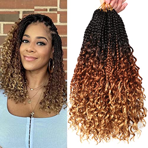 7 Packs Goddess Box Braids Crochet Hair 12 Inch Ombre Prelooped Crochet Box Braids Crochet Hair for Black Women Braiding Hair (12 Inch 7 Packs, 1B/30/27)