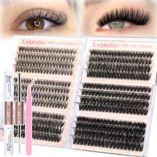 Lash Clusters Kit Wispy Eyelash Extension Kit 480pcs Individual Lashes D Curl Cluster Eyelash Extensions 8-16MM DIY Lash Extension Kit with Lash Bond and Seal Lash Tweezers (30D+40D+50D+60D+80D+100D)