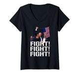 Womens Trump Fight Fight Fight, Trump Defiant, Trump Shot Fist Pump V-Neck T-Shirt