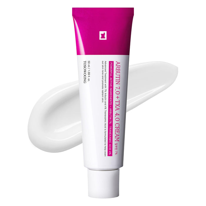 TOSOWOONG Arbutin 7% + Tranexamic Acid 4% Cream, 70,000ppm Arbutin, 40,000ppm TXA, Niacinamide, Glutathione, Dark Spots, Freckle, Blemishes, Pigmentation, Korean Skin Care, 50ml, 1.69 fl.oz.