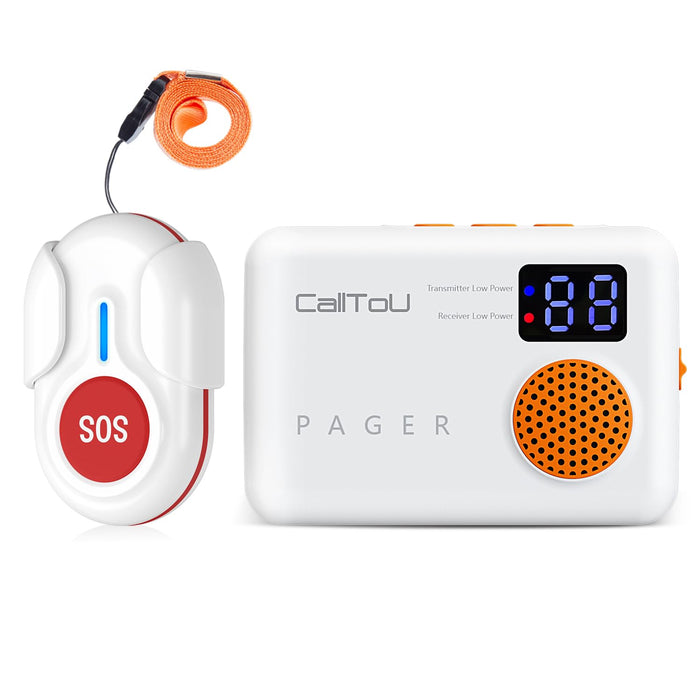 CallToU Caregiver Pager Wireless Call Button Vibration Call Bell Nurse Call System 1000FT for Home/Elderly/Patient/Disabled 1 Battery Receiver 1 Call Button with Digital Display Low Power Reminder