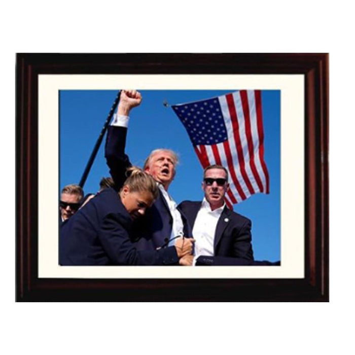 Trump Photo Frame 10"x8" | Trump Assassination Attempt Never Surrender Mugshot Photograph | The President's Man Donald J. Trump Merchandise | Trump Keep Fighting Fist Pump Framed Photo