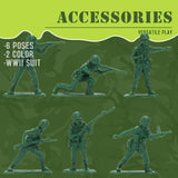 ViiKONDO Army Men Toy Soldier Action Figure Military Playset WWII US vs German Troops Reinforcements in 6 Classic Poses Wargame Gift for Boys (Green Troops 50P)