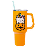 Silver Buffalo Sanrio Hello Kitty Halloween Jack-O-Lantern Stainless Steel Tumbler with Handle and Straw, Fits in Standard Cup Holder, 40 Ounces