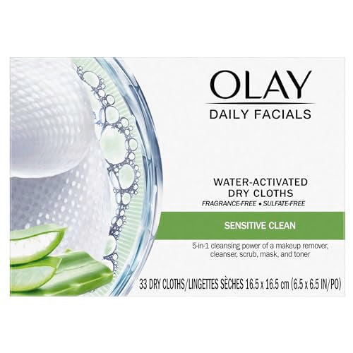 Olay Daily Facials for Clean Sensitive Skin, Makeup Remover Wipes, Soap-Free and Fragrance-Free Cleanser Cloths, 33 Count (Pack of 3)