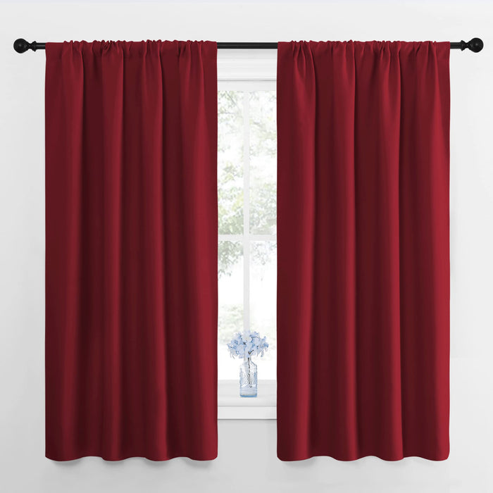 NICETOWN Christmas Burgundy Blackout Curtains and Drapes - Thermal Insulated Solid Rod Pocket Blackout Draperies/Panels for Gift (1 Pair, 42 by 63 inches, Burgundy Red)