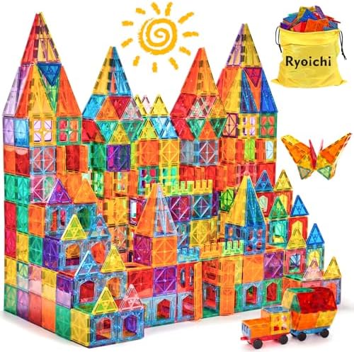 Ryoichi 138PCS Magnetic Building Tiles Set with 2 Cars, STEM Educational Construction Blocks & Montessori Learning Toys for Kids Ages 3-9+ Years
