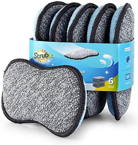 Multi-Purpose Sponges Kitchen by Scrub-it - Non-Scratch Microfiber sponges for Cleaning, Along with Heavy Duty Scrubbing Power - Reusable Dish Sponge for Dishes, Pots and Pans (6 Pack, Small)