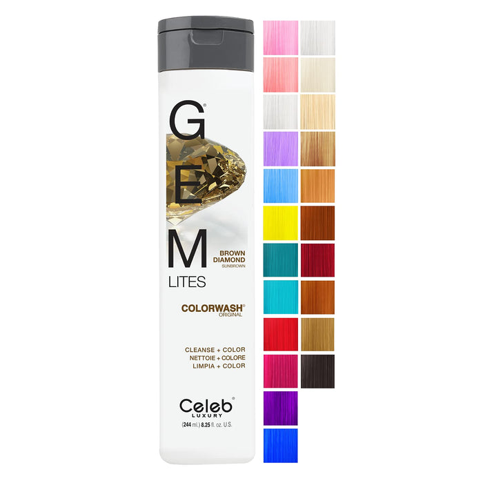 Celeb Luxury Gem Lites Colorwash, Professional Semi-Permanent Hair Color Depositing Shampoo, Brown Diamond