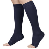 TOFLY® Compression Stockings (Pair), Graduated Compression 20-30mmHg, Opaque, Unisex, Open Toe Knee High Compression Socks for Varicose Veins, Edema, Shin Splints, Nursing, Travel, Navy Blue 3XL