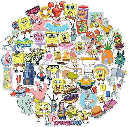 Spongebob Squarepants Sticker Pack Die Cut Vinyl Large Deluxe Stickers Variety Pack - Laptop, Water Bottle, Scrapbooking, Tablet, Skateboard, Indoor/Outdoor - Set of 50