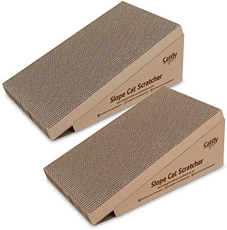 Best Pet Supplies Corrugated Cardboard Cat Scratcher Refill Pads, Lounger, and Fun Interactive Scratching Boards, Claw Safe, Durable, Natural Recycled Materials, Supports Active Play - Slope (2 Pack)