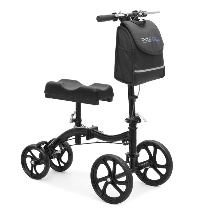 monicare Knee Walker for Adults 10" Front Wheels Steerable Medical Scooter Crutch Alternative with Dual Braking System and Removable Storage Pouch for Leg and Foot Injuries, Easy Assembly, 350lbs Load