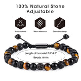 CARITATE Natural Beaded Bracelets for Men Boys - 6mm Tiger Eye Obsidian Lava Beads Mens Bracelet Set for Couples - Christmas Gifts Birthday Gifts Mens Jewelry for Boyfriend Husband Him