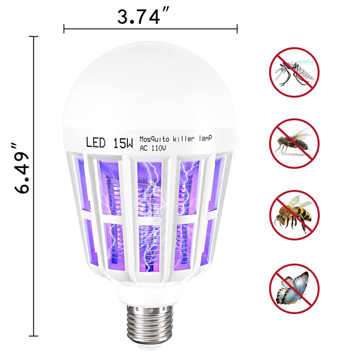 2 Pack Bug Zapper Light Bulbs, 2 in 1 Mosquito Light Bulb, Mosquito Zapper Light Bulb UV LED for Patio and Indoor