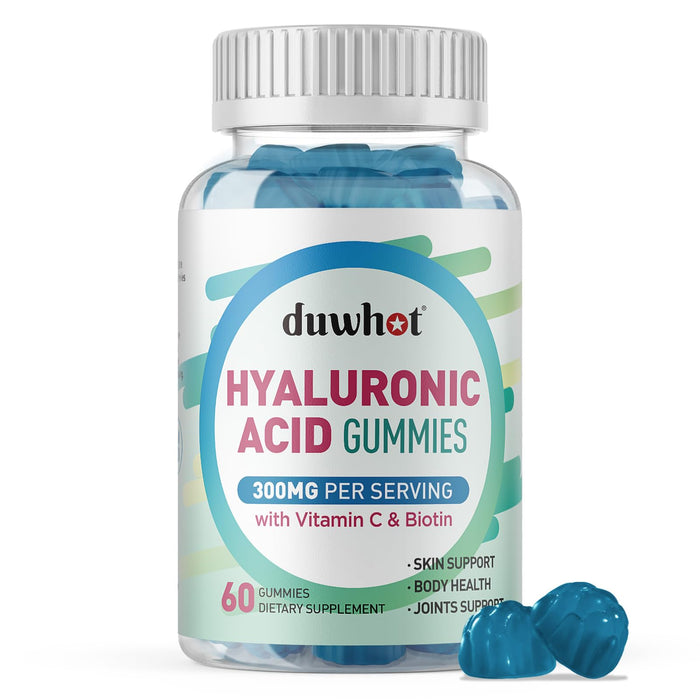 duwhot Hyaluronic Acid Gummies, Hyaluronic Acid Supplements for joints, Glowing Skin & Eyes, Hyaluronic Acid with Vitamin C & Biotin 5000mcg for Collagen Production, 60 Chews