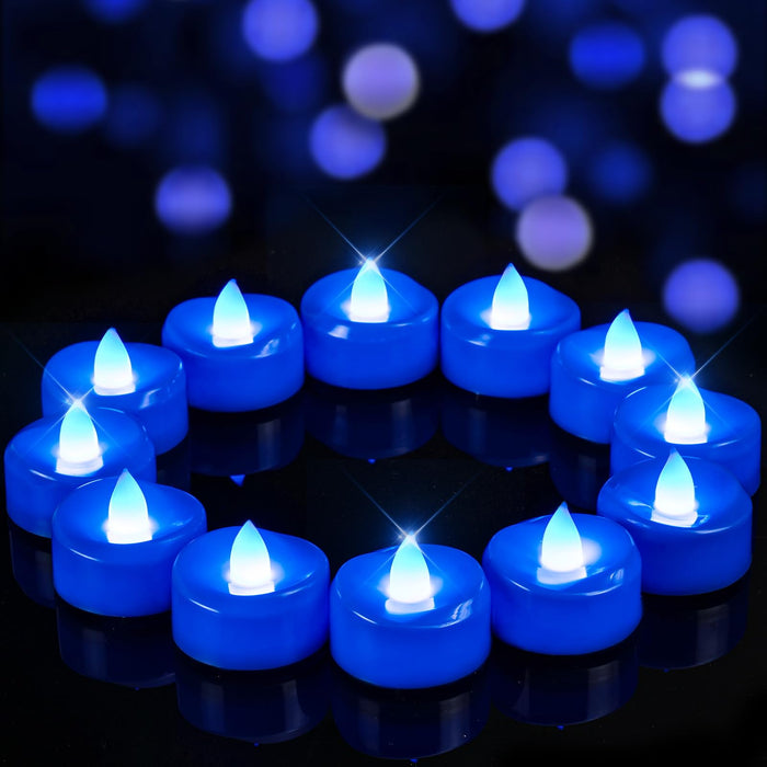 merrynights Flameless Candles, 24 Pack Tea Lights Candles Battery Operated, LED Tealight Candles, Realistic Tea Lights for Halloween Christmas Party Decor -D 1.5” x H 1.25” -Blue Candles