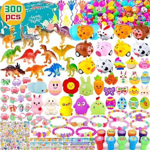 300 pcs Bulk Easter Eggs with Toys Inside 100 PACK Easter Basket Stuffers Surprise Plastic Easter Egg Fillers Small Toys for Easter Egg Hunt Easter Party Favors Kids Toddlers Boys Girls