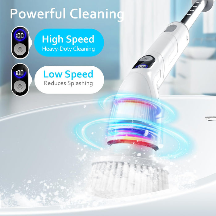 TUYU Electric Spin Scrubber, 2024 Full-Body IPX7 Waterproof Bathroom Scrubbe with Power LCD Display, Adjustable Extension Handle Electric Cleaning Brush for Bathroom, Tub, Tile