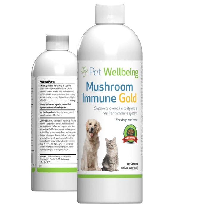 Pet Wellbeing - Mushroom Immune Gold - Natural Alternative Immune Support for Dogs and Cats - 8oz (237ml).