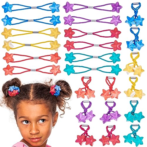 Expressions 24pc Ponytail Balls Hair Elastics,Star-Shaped Multicolored Twin Hair Beads, Value Pack