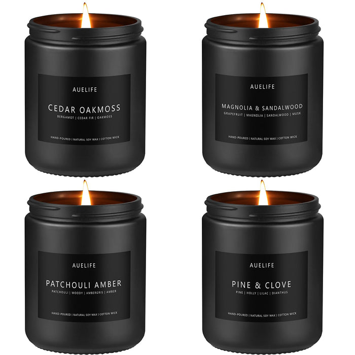 Scented Candles Set | Men Candles Set, Candles for Men Scented Candles for Home - 4 Pack Candles Scents of Pine & Clove/Cedar Oakmoss/Patchouli Amber/Magnolia & Sandalwood