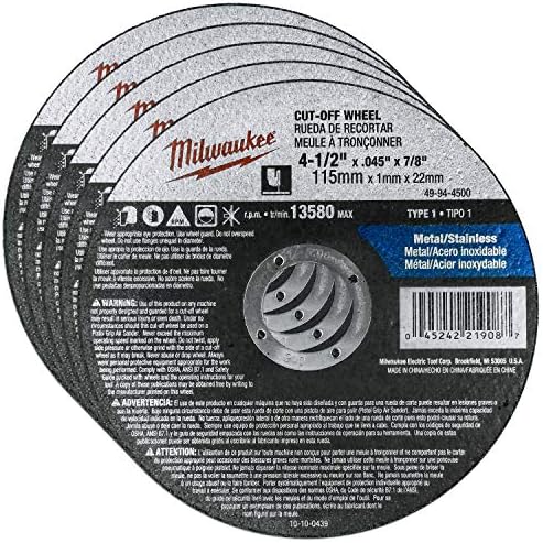 Milwaukee 4-1/2 in. Aluminum Oxide Cutting Cut-Off Wheel 0.045 in. thick x 7/8 in. (Pack of 5).