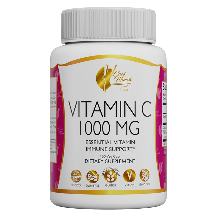 Cocó March Vitamin C 1000 MG - Dietary Supplement, High Dose of Essential Vitamin C, Immune Support - Gluten Free, Soy Free, Dairy Free, GMO Free, Vegan, 100 Capsules - 100 Servings