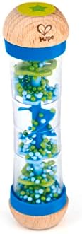 Hape Beaded Raindrops | Mini Wooden Musical Shake & Rattle Rainmaker Toy, Blue, Model Number: E0328B