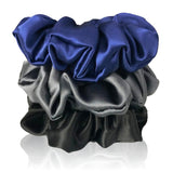 Celestial Silk Mulberry Silk Scrunchies for Hair (Navy, Charcoal, Black)