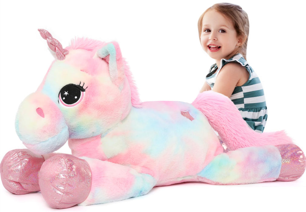 Tezituor 43in Giant Unicorn Stuffed Animal, Rainbow Pink Stuffed Unicorn