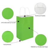 50 Pack 5.25x3.25x8.25 Inch Small Grass Green Kraft Paper Bags with Handles Bulk, Toovip Gift Wrap Bags for Favors Grocery Retail Party Birthday Shopping Business Goody Craft Merchandise Take Out Bags