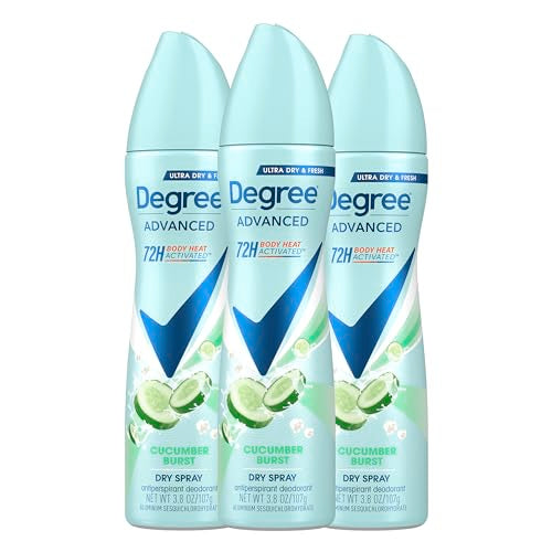 Degree Antiperspirant Deodorant Cucumber Burst 3 count Dry Spray 72-Hour Sweat & Odor Protection Deodorant Spray For Women With Body Heat Activated Technology 3.8 oz