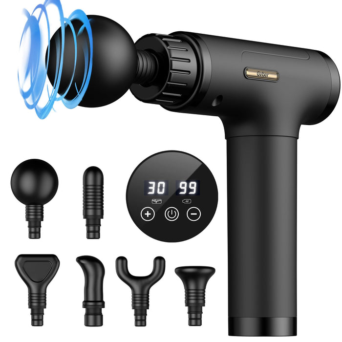 Gvber Massage Gun Deep Tissue, Mini Percussion for Athletes, Portable Muscle with 6 Attachments Pain Relief - Back, Neck, Body & 30 Speed (Black)