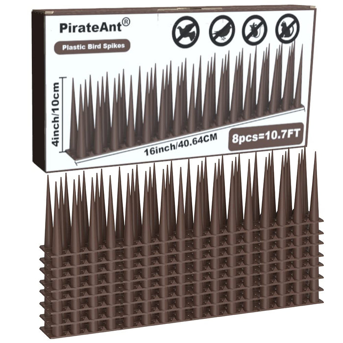 Bird Spikes 4 Inch High，Pigeon Outdoor Deterrent Spikes, Used to Keep Cats Small to Medium Sized Birds Away.Bird Plastic Fence Spikes for Railing and Roof.Away Covers 10.7 Feet(325cm), Brown