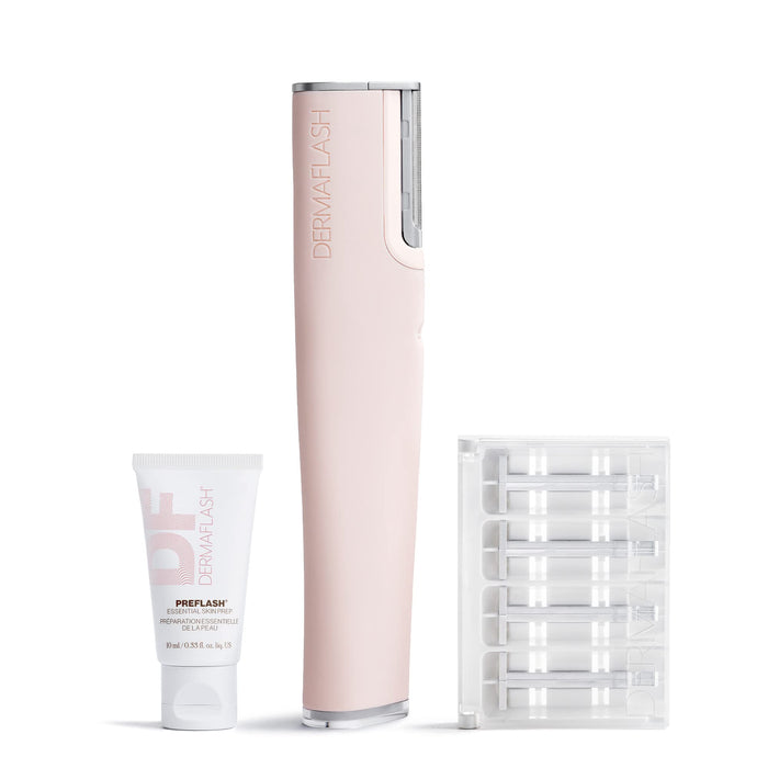 DERMAFLASH LUXE plus Device, Anti Aging, Exfoliation, Hair Removal, and Dermaplaning Tool with Sonic Edge Technology and 4 Weeks of Treatment, Blush